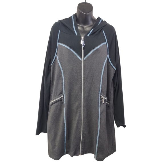 Laura Hlavac Jackets & Blazers - Laura Hlavac Size L Hooded Full zip Sweatshirt Yoga Casual stitching Gray Jacket